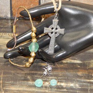 Rustic Celtic Cross Necklace w/Earrings & Bracelet